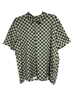 Bear Bottom Mens Green & Beige Checkered Polo Shirt Size XXL Golf Athleisure